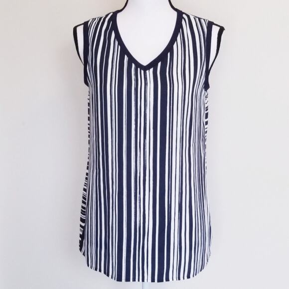 Chico's Black Label Sleeveless Blouse Vertical Horizontal Navy & White Stripes - Picture 3 of 7